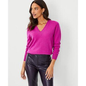 Ann Taylor Hot Pink 100% Cashmere V-Neck Pullover Sweater Women's Size M